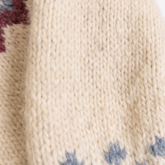 Vintage Fair Isle Sweater Wool Handknitted Nordic Full Zip Cream Blue Purple - Picture 12 of 13